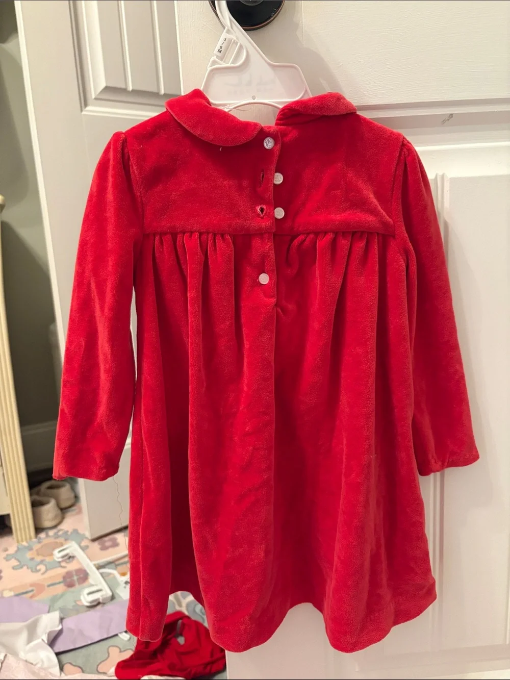Polo by Ralph Lauren Red Velvet Long-Sleeve Peter Pan Collar Dress